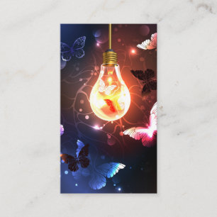 Glowing Light Bulb with Night Butterflies Calling Card