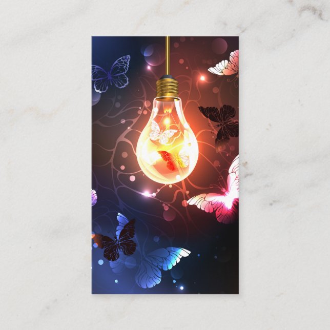 Glowing Light Bulb with Night Butterflies Calling Card (Front)