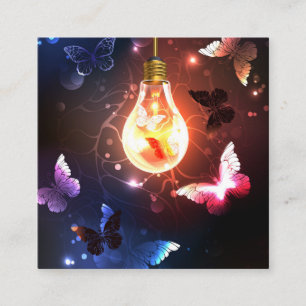 Glowing Light Bulb with Night Butterflies Calling Card
