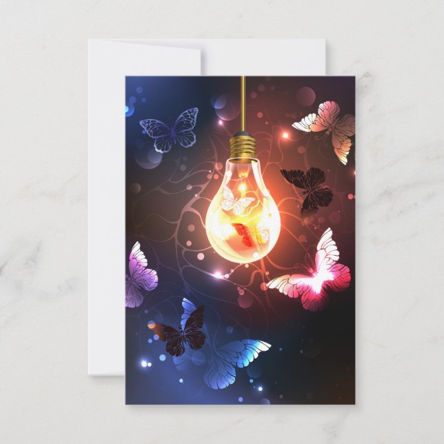 Glowing Light Bulb with Night Butterflies Card (Front)