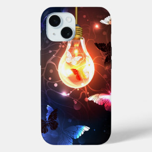 Glowing Light Bulb with Night Butterflies iPhone 15 Case