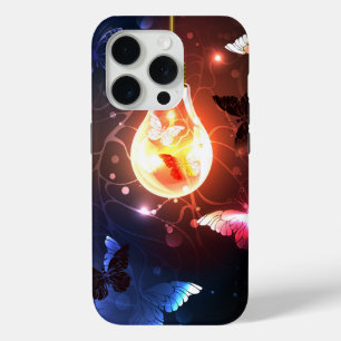 Glowing Light Bulb with Night Butterflies iPhone 15 Pro Case