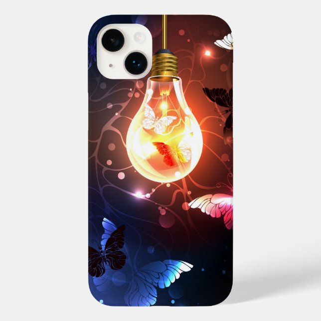 Glowing Light Bulb with Night Butterflies Case-Mate iPhone Case (Back)