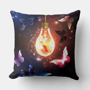 Glowing Light Bulb with Night Butterflies Cushion