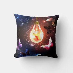 Glowing Light Bulb with Night Butterflies Cushion
