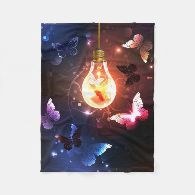 Glowing Light Bulb with Night Butterflies Fleece Blanket (Front)