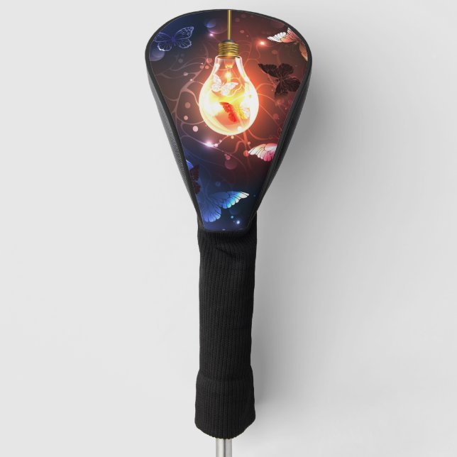 Glowing Light Bulb with Night Butterflies Golf Head Cover (Front)
