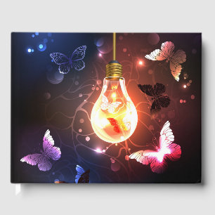 Glowing Light Bulb with Night Butterflies Guest Book