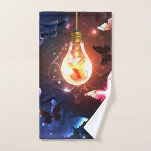 Glowing Light Bulb with Night Butterflies Hand Towel