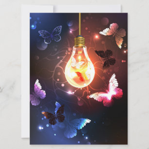 Glowing Light Bulb with Night Butterflies Holiday Card