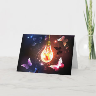 Glowing Light Bulb with Night Butterflies Invitation