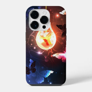 Glowing Light Bulb with Night Butterflies iPhone 14 Pro Case