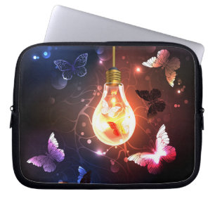 Glowing Light Bulb with Night Butterflies Laptop Sleeve