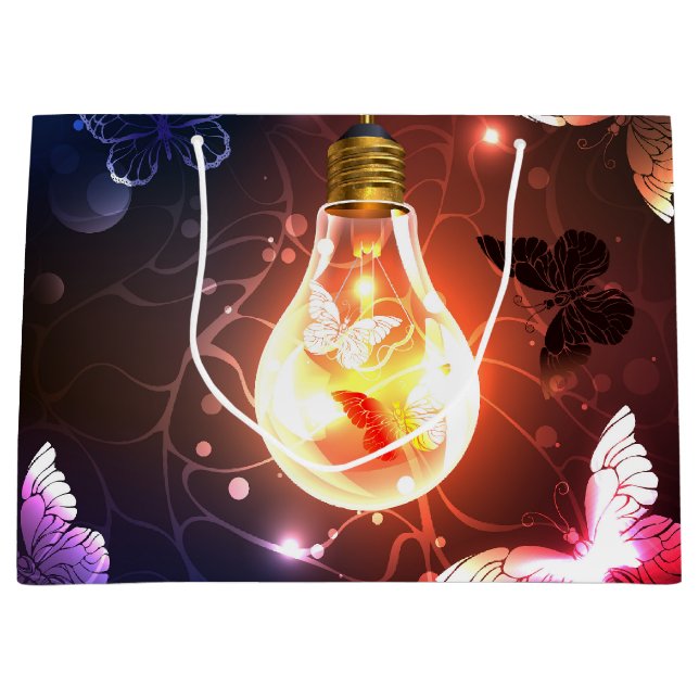 Glowing Light Bulb with Night Butterflies Large Gift Bag (Front)