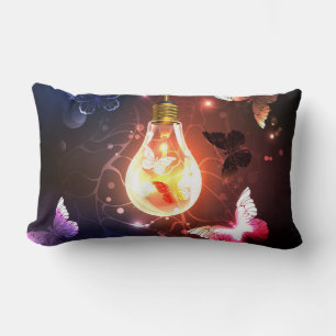Glowing Light Bulb with Night Butterflies Lumbar Cushion