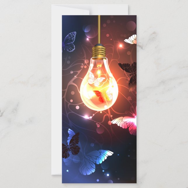 Glowing Light Bulb with Night Butterflies Magnetic Invitation (Front)