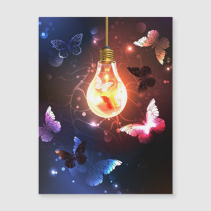 Glowing Light Bulb with Night Butterflies Magnetic Invitation