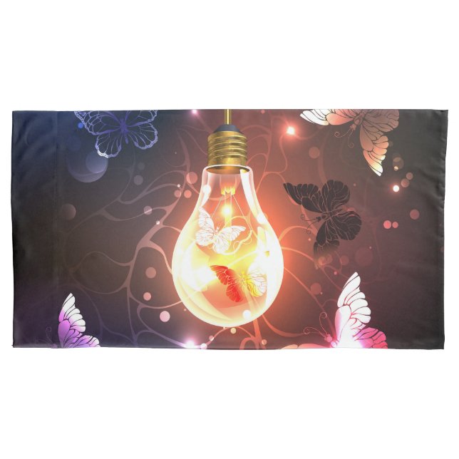 Glowing Light Bulb with Night Butterflies Pillowcase (Front)