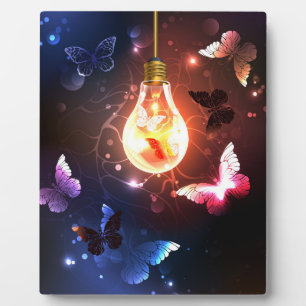 Glowing Light Bulb with Night Butterflies Plaque