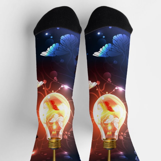 Glowing Light Bulb with Night Butterflies Socks (Top)