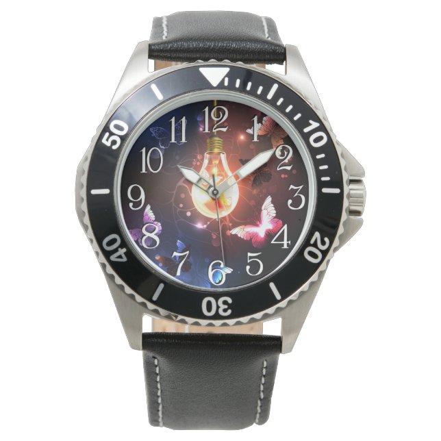 Glowing Light Bulb with Night Butterflies Watch (Front)