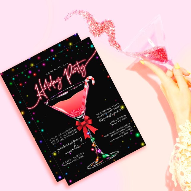 Glowing Light Candy Cane Martini Corporate Holiday Invitation (Creator Uploaded)