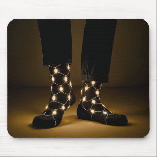 Glowing Light String In Black Socks Mouse Pad