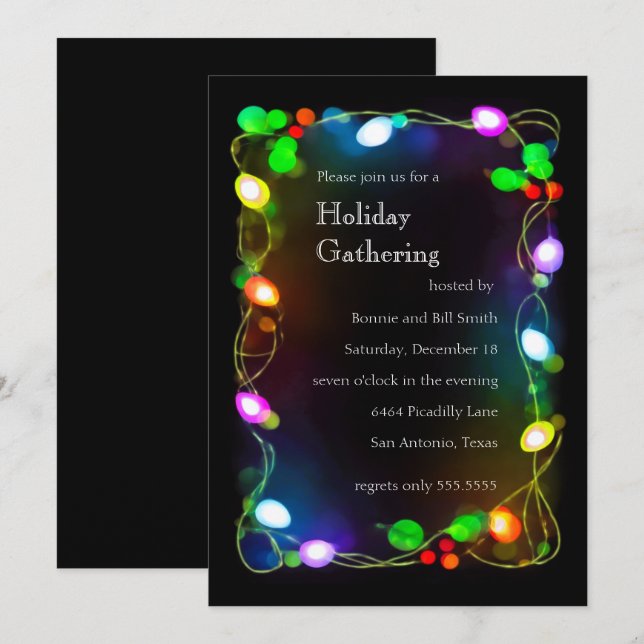 Glowing Lights Holiday Party Invitation (Front/Back)