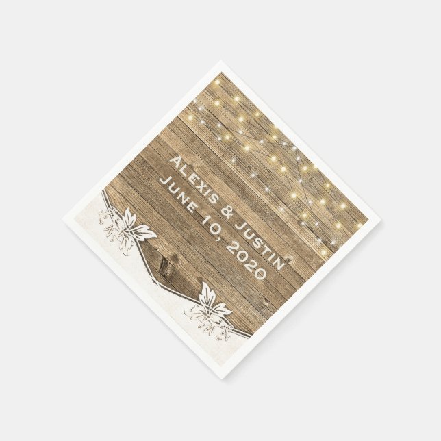glowing lights on barn wood napkin (Corner)