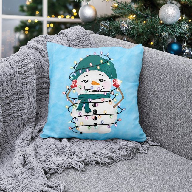 Glowing Lights Winter Wonders Snowman Christmas Cushion (Creator Uploaded)