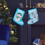 Glowing Lights Winter Wonders Snowman Christmas Large Christmas Stocking<br><div class="desc">This cute and playful illustration pattern is perfect for the Christmas holiday season. It features hand-drawn and painted watercolor snowmen in different scenarios. The one on the front is a snowman tangled in glowing lights. The pattern on the back includes one juggling snowballs, one tangled in glowing lights, another standing...</div>