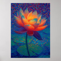 Glowing Lotus Flower Pointillism Art
