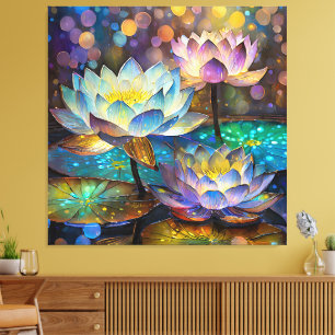 Glowing Lotus Flowers Trio Canvas Print