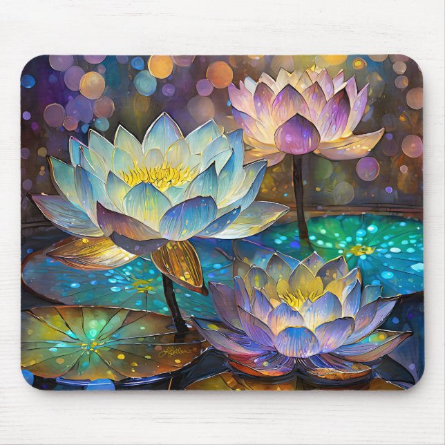 Glowing Lotus Flowers Trio Mouse Pad (Front)