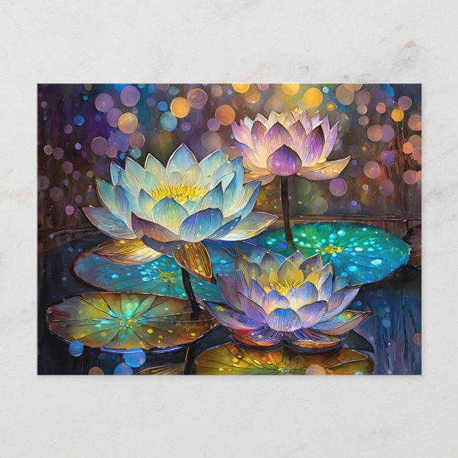 Glowing Lotus Flowers Trio Postcard (Front)
