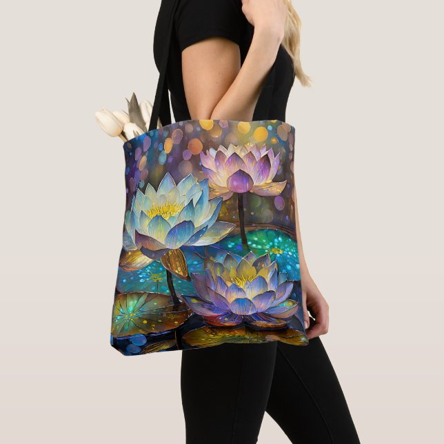 Glowing Lotus Flowers Trio Tote Bag (Close Up)