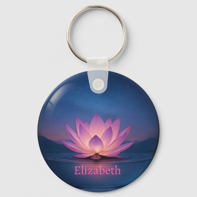 Glowing Lotus Glass Sphere Keychain – Custom Name (Front)