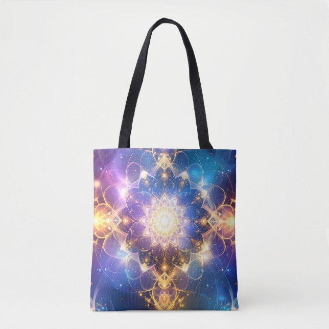 Glowing Lotus Mandala Art Tote Bag (Front)