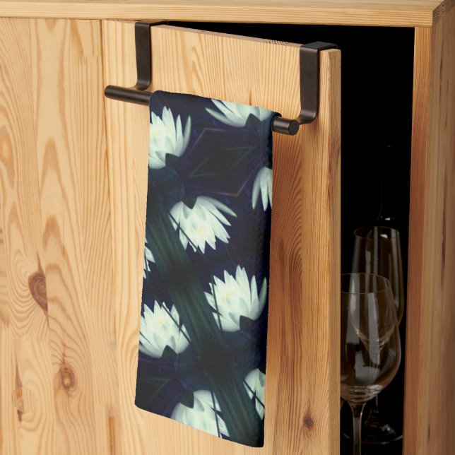 Glowing Lotus Water Lily Flower Pattern     Tea Towel (Thirds Fold)