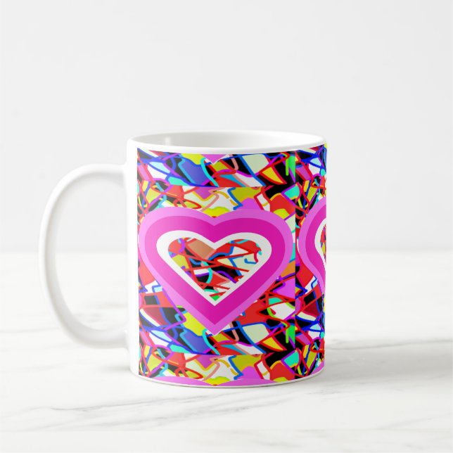 Glowing love hearts on a mosaic pattern coffee mug (Left)