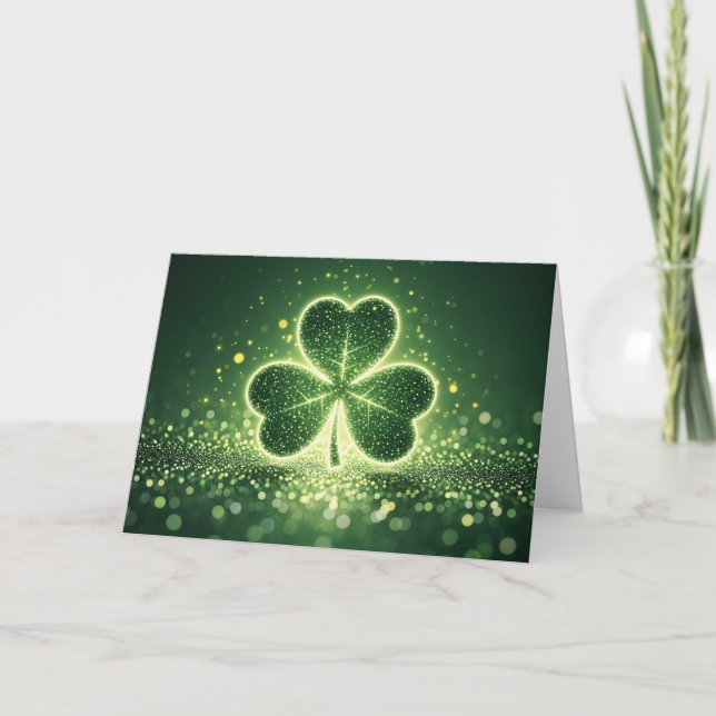 Glowing Lucky Shamrock Holiday Card (Front)