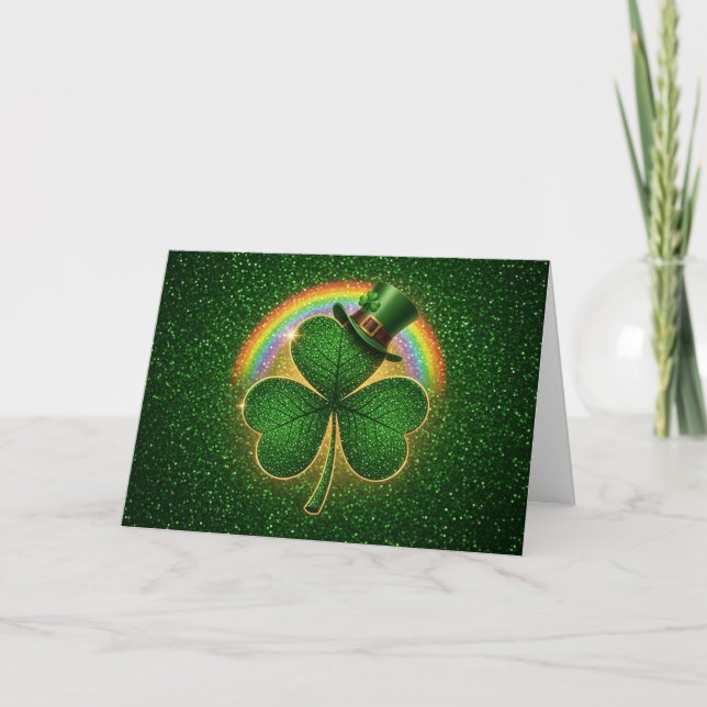 Glowing Lucky Shamrock Holiday Card (Front)