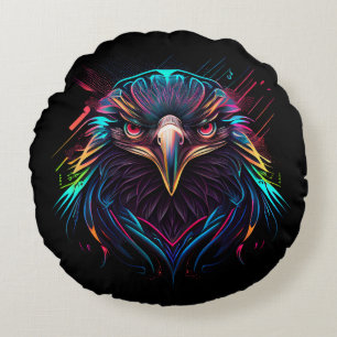 Glowing Luminous Neon Eagle Artistic Round Cushion