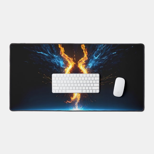 Glowing Magic Fire Ring Blue Orange Gaming Desk Mat (Keyboard & Mouse)