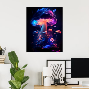 Glowing Magic Mushrooms Poster