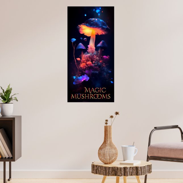 Glowing Magic Mushrooms - Retro Art Poster (Living Room 3)