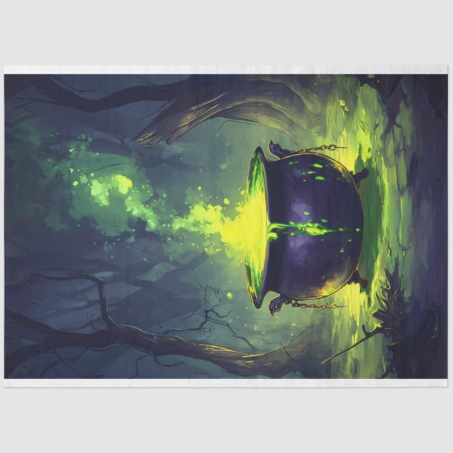 Glowing Magic Potion Cauldron Halloween Decoupage Tissue Paper (Front)