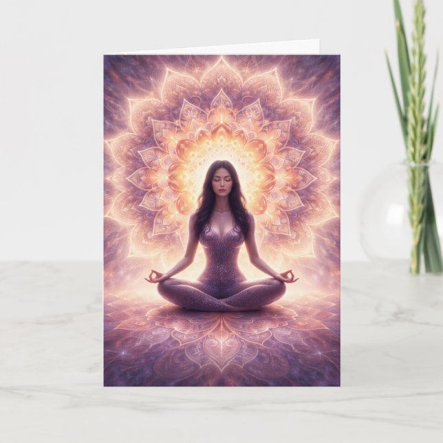 Glowing Mandala Meditation Woman Custom Name       Card (Front)