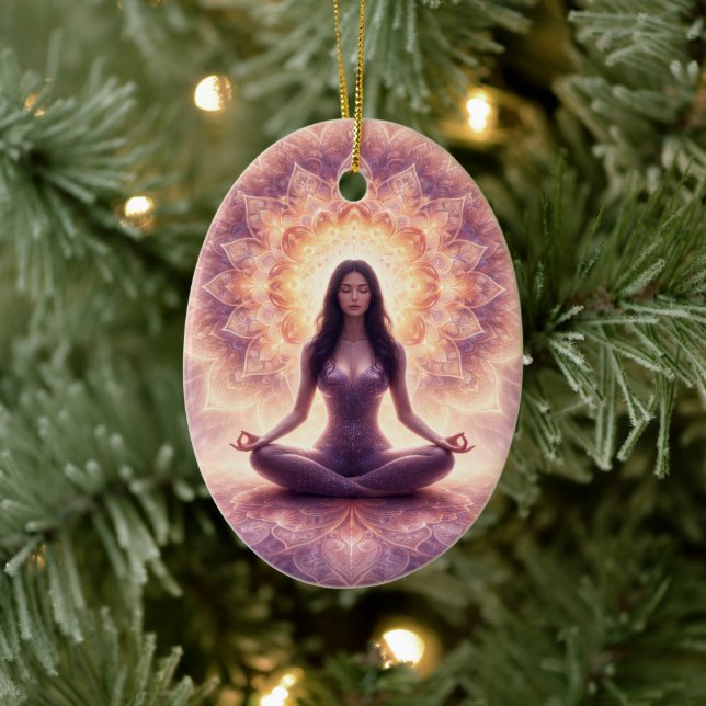 Glowing Mandala Meditation Woman Custom Name       Ceramic Tree Decoration (Tree)