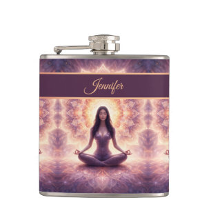 Glowing Mandala Meditation Woman Custom Name       Hip Flask